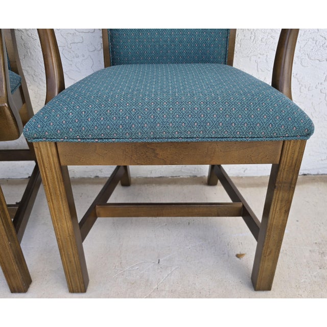Chippendale Vintage American of Martinsville Chippendale Dining Armchairs Teal Set of 8 For Sale - Image 3 of 15
