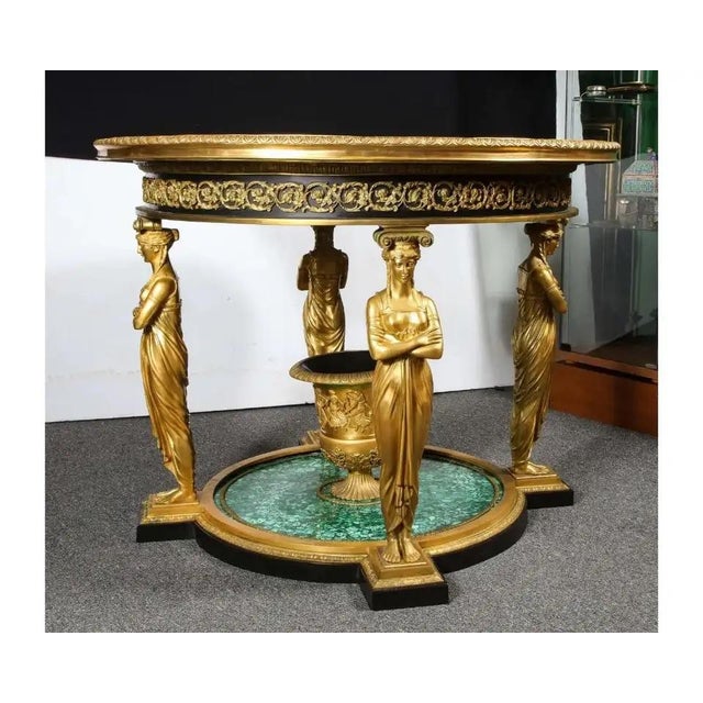 Gemstone Empire Style Malachite and Ormolu Center Table After Desmalter For Sale - Image 7 of 12
