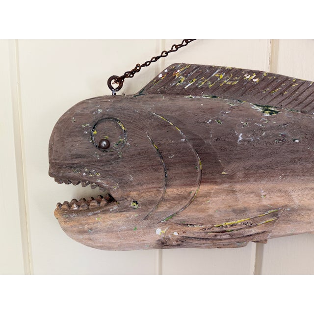 Early 20th Century Early 20th Century New England Folk Art Hand-Carved Wooden Fish Trade Sign For Sale - Image 5 of 12