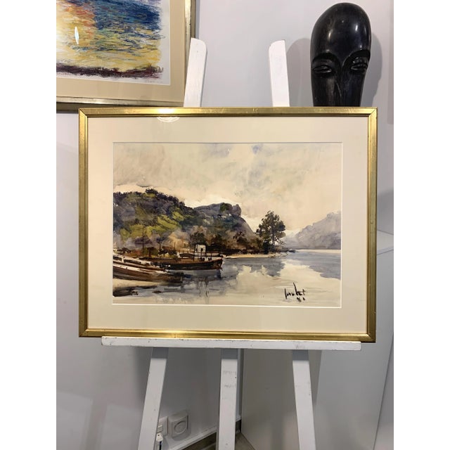 Sergio Cecchi, Paysage au bord de l'eau, 1954, in Very Good conditions. This piece has an attribution mark, I am sure that...