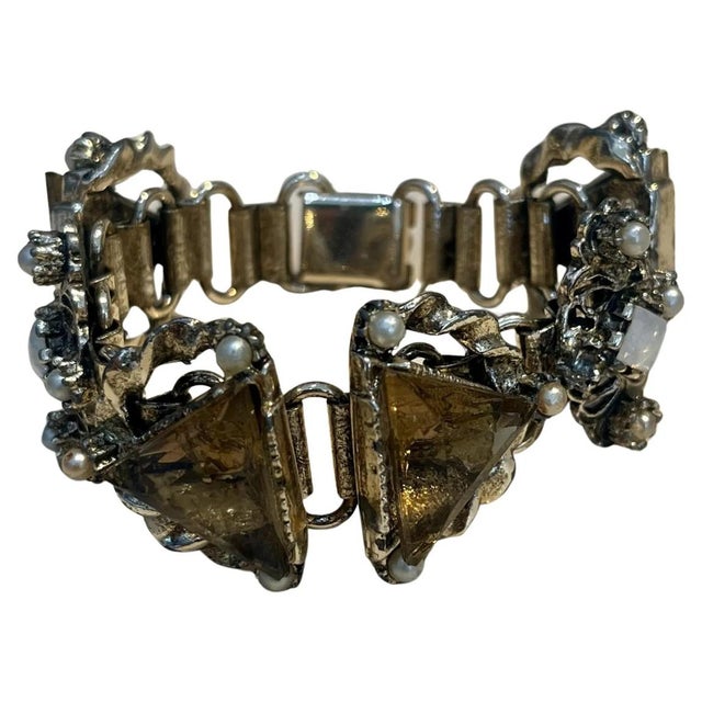 Vintage Jewel Smokey Quartz Silver Chain Bracelet For Sale - Image 12 of 12