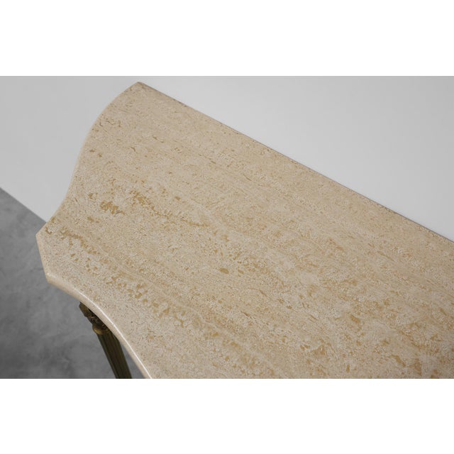 Louis XVI Copper Base and Travertine Top Console Table, Italy, 1950s For Sale - Image 13 of 14