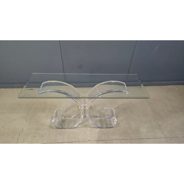 Brass and Acrylic Glass Console Table, 1970s For Sale - Image 4 of 14