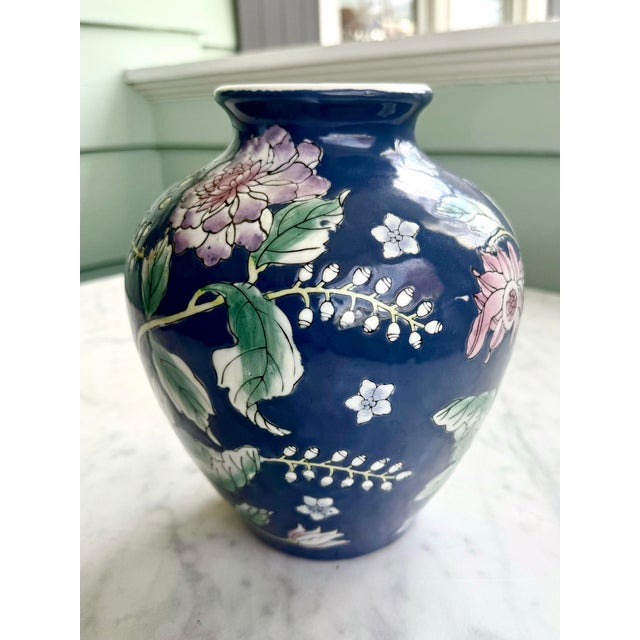 Chinoiserie Chinoiserie Cobalt Blue Vase With Peonies For Sale - Image 3 of 9