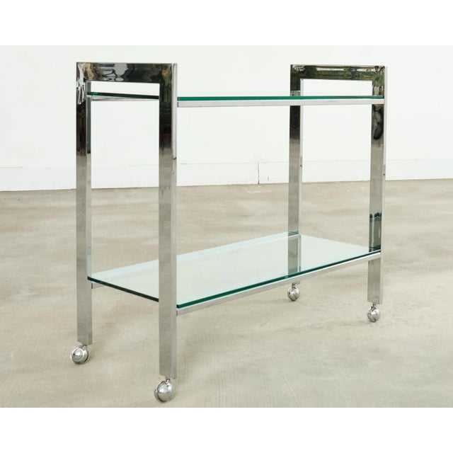 Chrome Milo Baughman Style Mid-Century Chrome Two Tier Bar Cart For Sale - Image 8 of 17