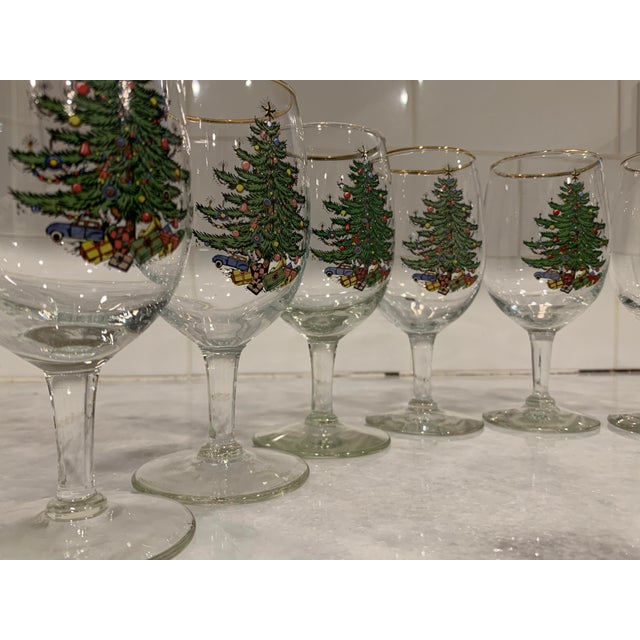 Green Spode Christmas Tree Wine Glasses With Gold Rim, Set of 8 For Sale - Image 8 of 11