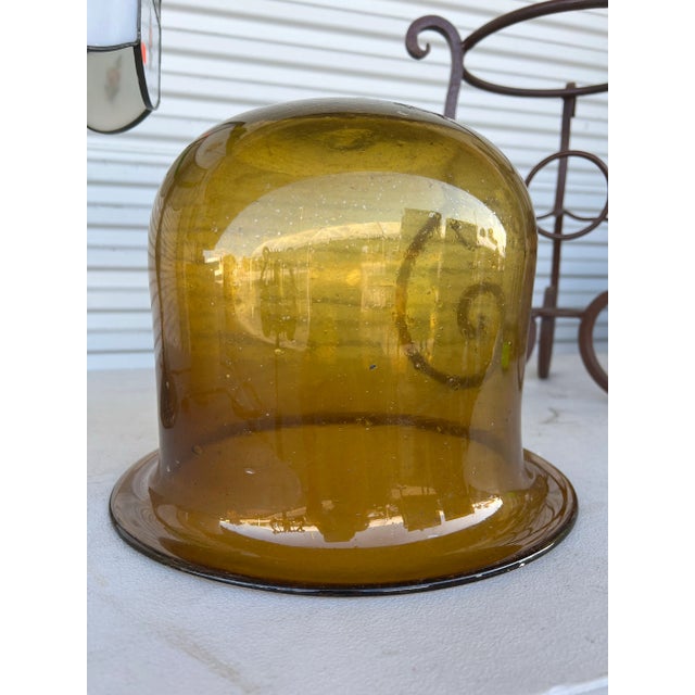 Metal Vintage Cast Iron & Amber Glass Large Candle Holder or Planter For Sale - Image 7 of 10