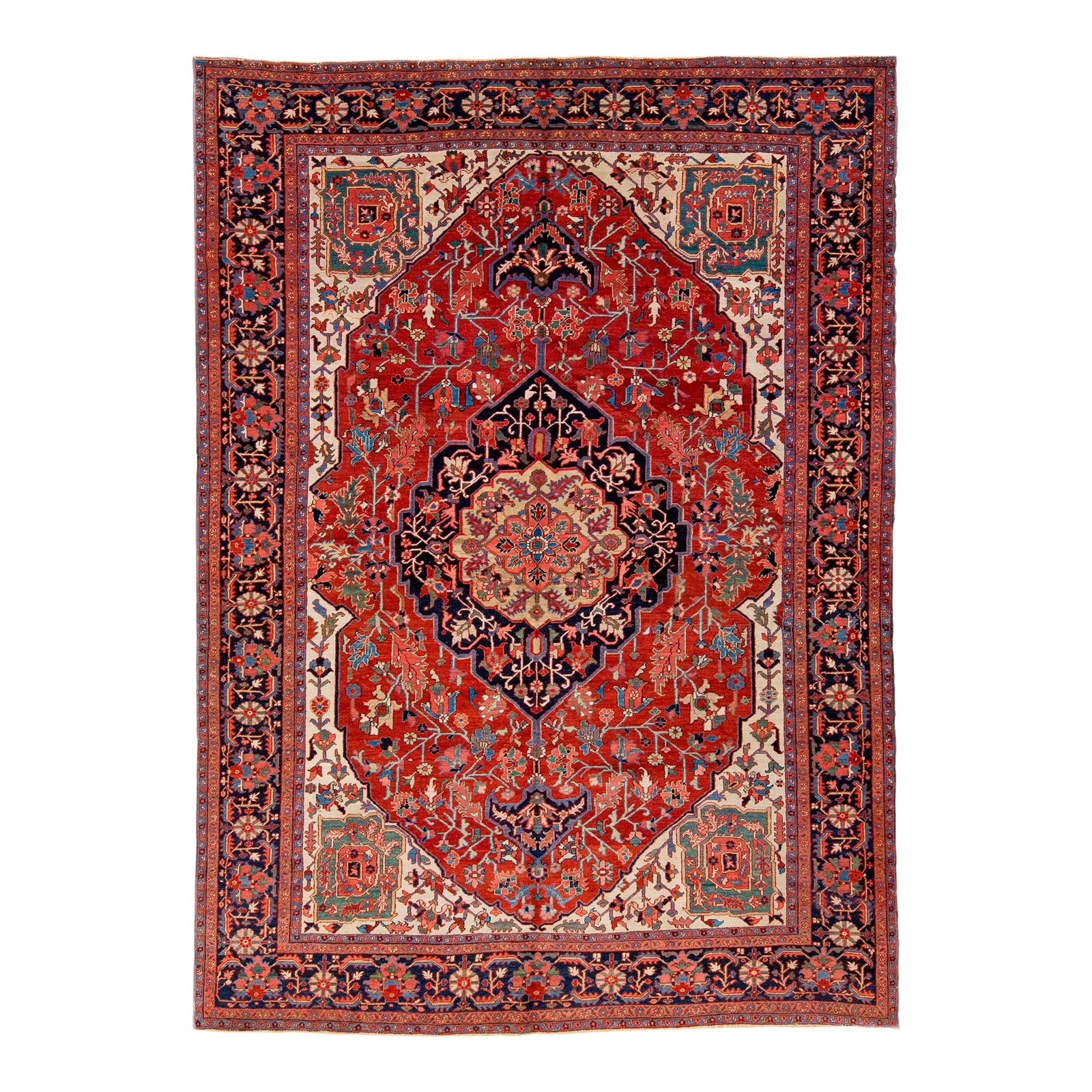 Red Antique Heriz Handmade Room Size Persian Wool Rug With Medallion ...