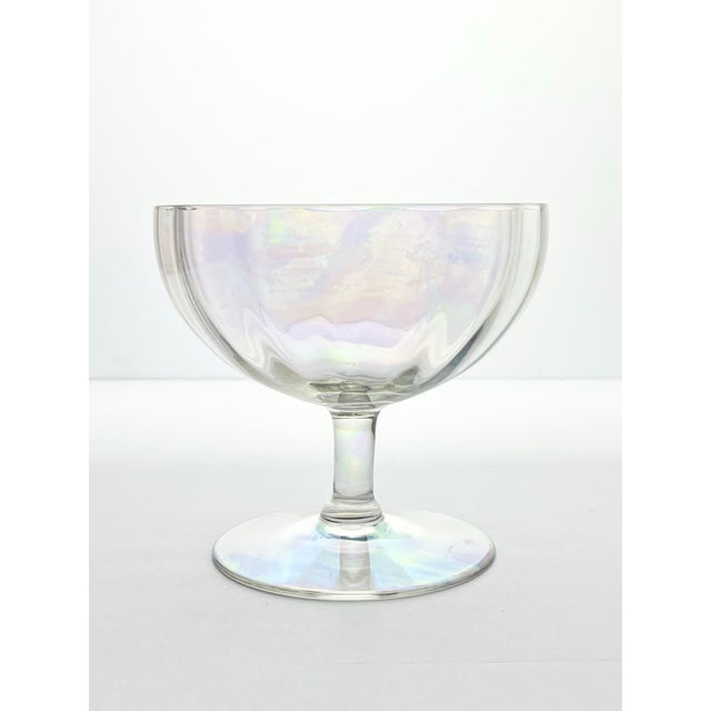 1970s Vintage 9 Lustre Iridescent Rainbow Pearl Optic Coupe Footed Dessert Bowls - Set of 9 For Sale - Image 4 of 6