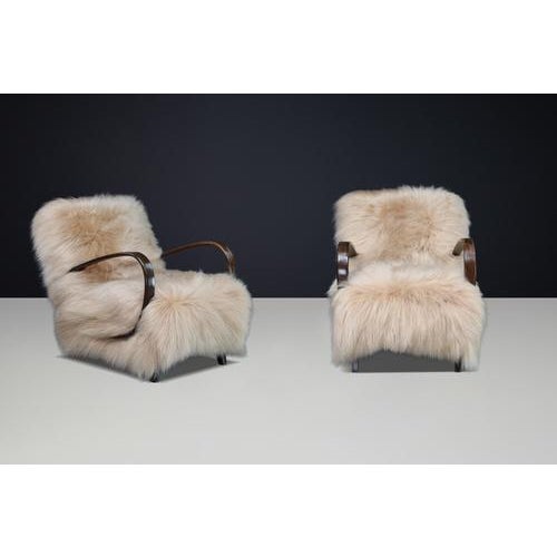 Lounge Chairs in Icelandic Sheepskin from Jindřich Halabala, 1940s, Set of 2 For Sale - Image 4 of 18