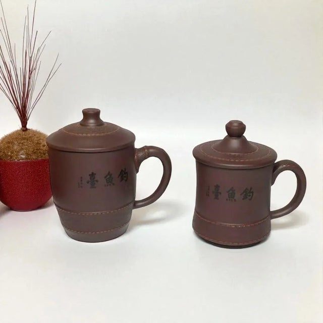 1990s Handmade Yixing Tea Cups With Lids in Box - Diaoyutai State Guesthouse Gift For Sale - Image 4 of 18