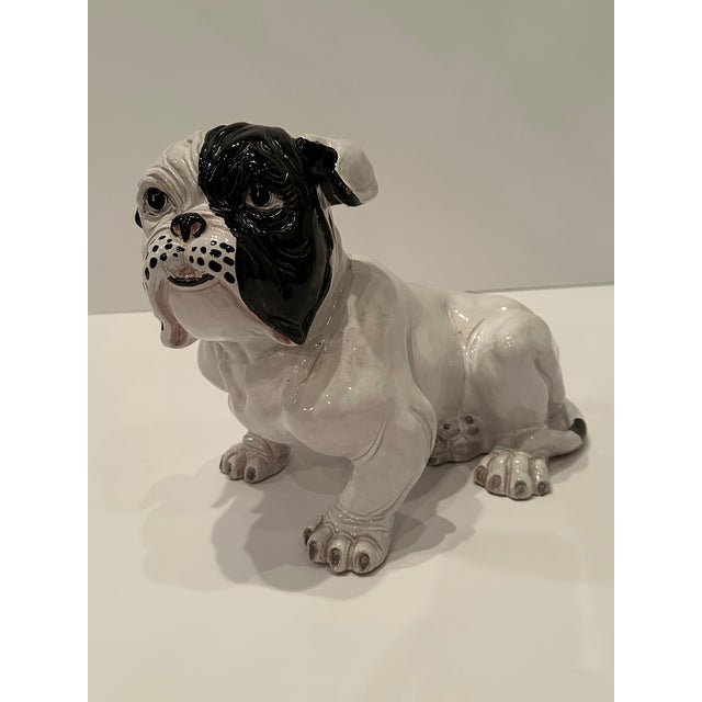 Italian Terracotta Italian Black and White Bulldog Sculpture For Sale - Image 3 of 12