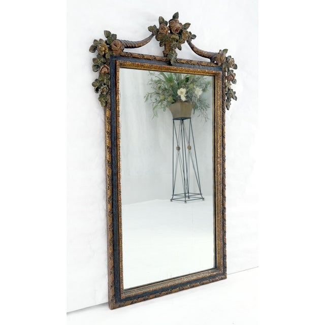 Carved & Painted Floral Pattern Frame Rectangle Decorative Wall Mirror For Sale - Image 10 of 14