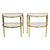 A lovely set of two semicircular side tables or nightstands made of gold- and silver-tone chrome metal and smoked glass;...