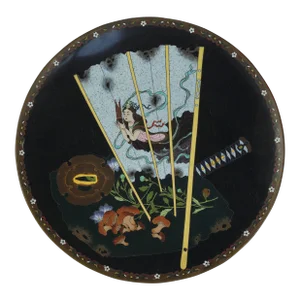 Antique Late 19th Century Japanese Cloisonne Charger of Heavenly Musician