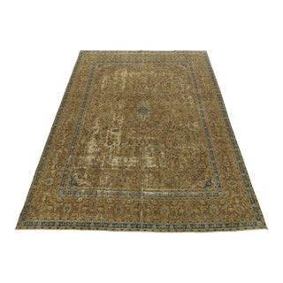 Kashan Rug 9’8” X 12’1” Brown Wool Vintage Distressed Hand-Knotted Carpet For Sale