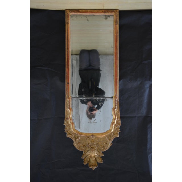 K0607 antique georgian 18th century slim gilded wall mirror or a console table mirror, having bevelled edge split plate,...