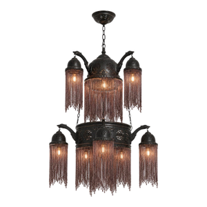 Large Moorish Moroccan Revival Beaded Fringe Chandelier Pendant Light