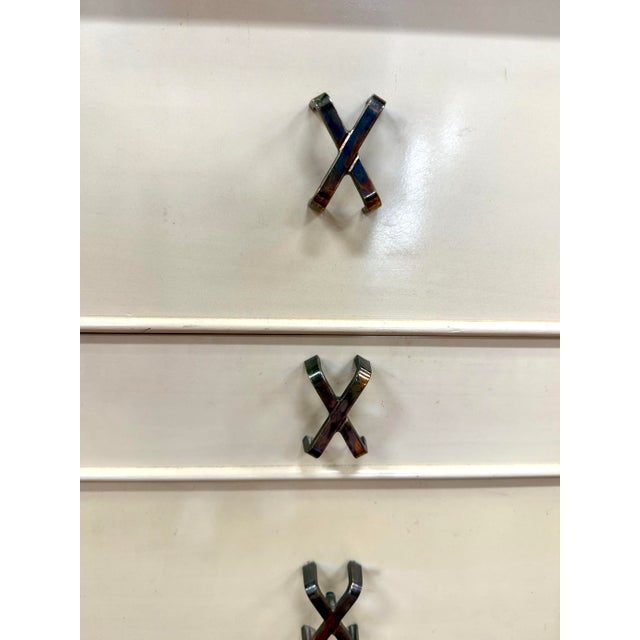 Paul Frankl Paul Frankl for Johnson Furniture Ivory Lacquer 10 Drawer Dresser With X-Pull Hardware For Sale - Image 4 of 10