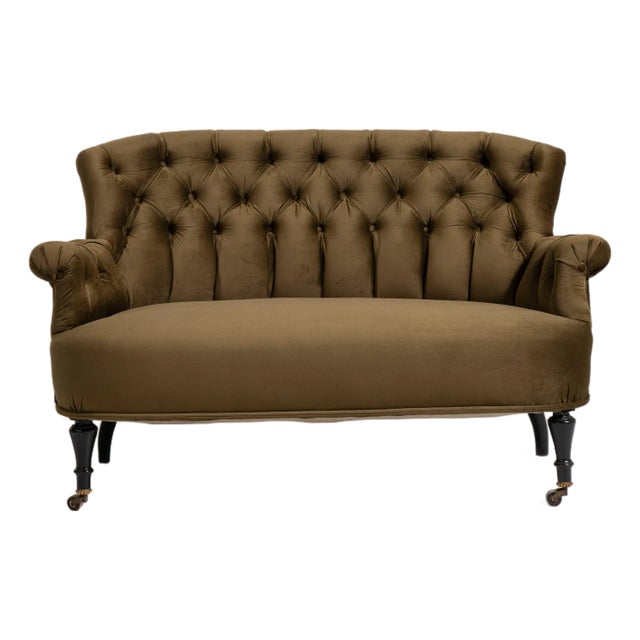 Napoleon III Velvet Upholstered Sofa, Second Empire Style, France, Circa 1880 For Sale