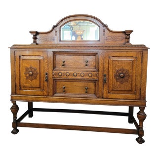 1920s Art Nouveau Golden Oak Mirror Back Sideboard For Sale