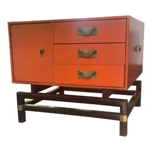 1960s Mid Century Asian Inspired Orange Bedside Table by j.b. Van Sciver Co