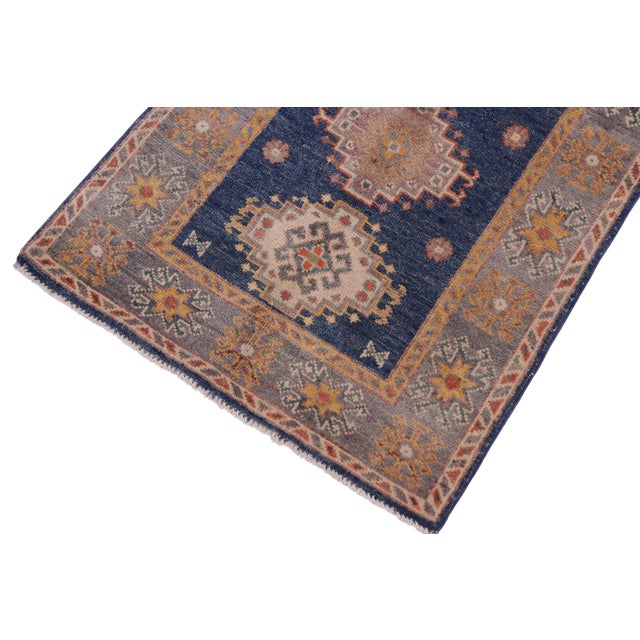 Tribal Tribal Kazak Bohemian Blue/Gray Wool Rug - 2'0''x3'0'' For Sale - Image 3 of 10