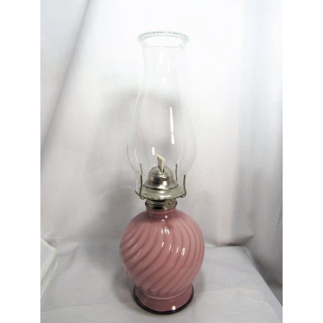 Mid Century Kaadan Pink Swirl Glass Oil Lamp For Sale - Image 4 of 12