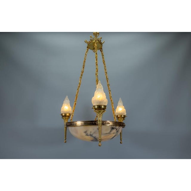 Early 20th Century French Empire Alabaster, Glass, and Bronze Six-Light Chandelier, 1890s For Sale - Image 12 of 18