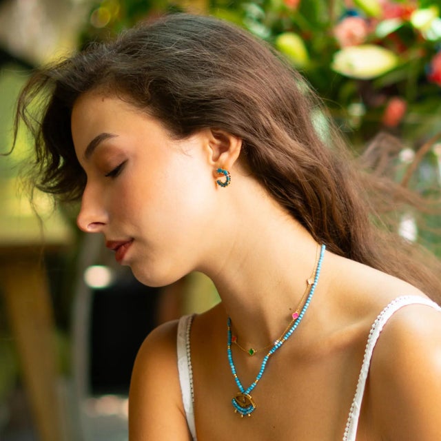 Turquoise Breeze Stud Hoop Earrings, A Pair For Sale - Image 4 of 8