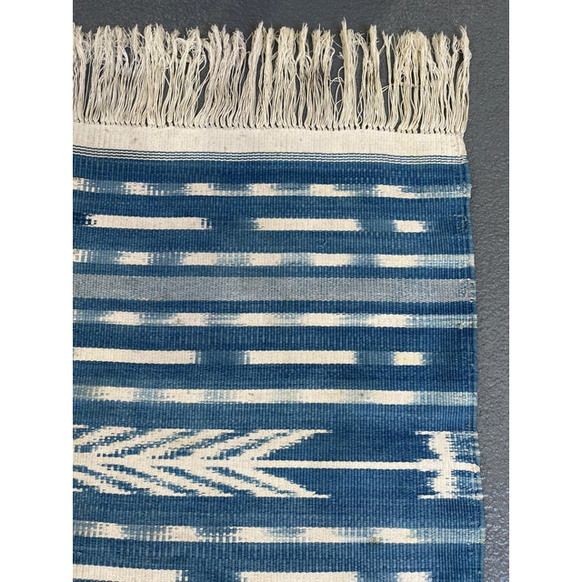 Blue Hand Woven Natural Indigo and White Cotton Flat Weave Dhurrie Rug For Sale - Image 8 of 9