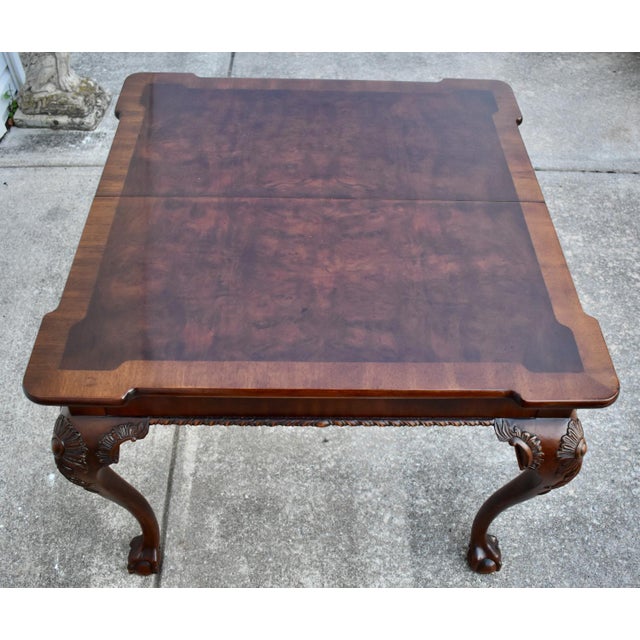 Henredon Mahogany Burl Wood Table Chippendale Butterfly Leaf Ball Claw Feet For Sale - Image 11 of 17