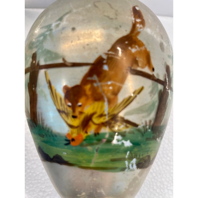 Glass Pair of Mid 19th Century Antique Hunting Theme Mercury Glass Vases For Sale - Image 7 of 12