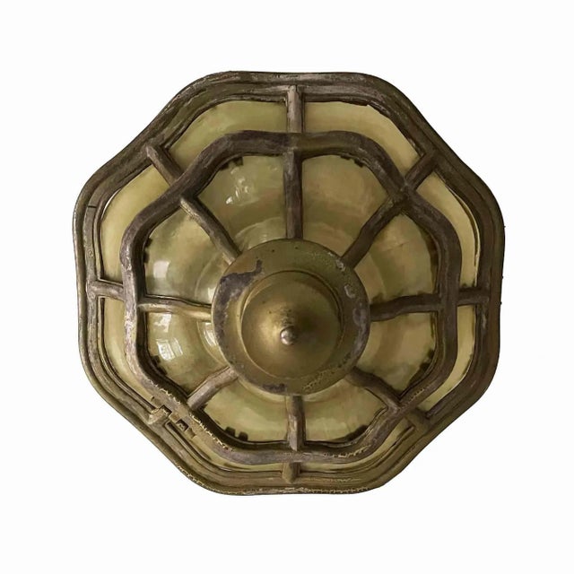 Antique, 1920's ceiling light with curved art glass. Attributed to Caldwell. Very rare. Provenance:An Eastchester, New...