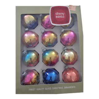 Shiny Brite Ombre Glass Ornaments in Original Box For Sale