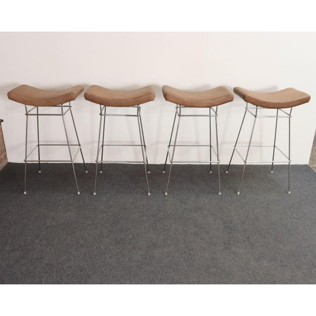 Set of Four Brazilian Leather and Stainless Steel Bar Stools by Fernando Jaeger For Sale In New York - Image 6 of 18