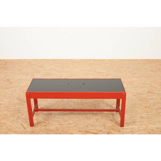 Wooden Side Table with Red Lacquer Black Glass Top For Sale - Image 4 of 13
