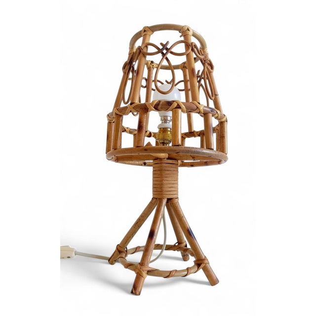 Mid-Century Bamboo Rattan Table Lamp in the style of Louis Sognot, 1960s For Sale - Image 6 of 15