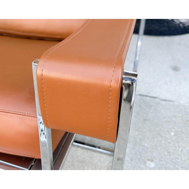 Late 20th Century Milo Baughman Style Chrome and Leather Sling Chair For Sale - Image 5 of 8