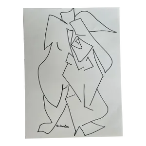 Post-Modern Figurative Drawing by Erik Sulander in Ink on Paper, Signed, Framed.