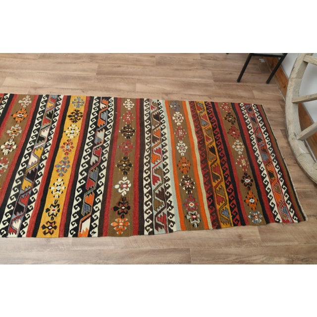 1970s Vintage Turkish Handmade Wool Cotton Colorful Kilim Rug For Sale - Image 10 of 11