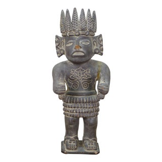Vintage Terracotta Pottery Mayan God Maize Corn Sculpture Statue 19" For Sale