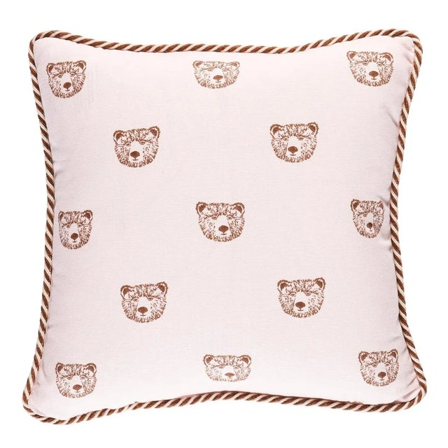 Contemporary Schumacher x Marie-Chantal Bear Print 14" Pillow in Blush For Sale - Image 3 of 3