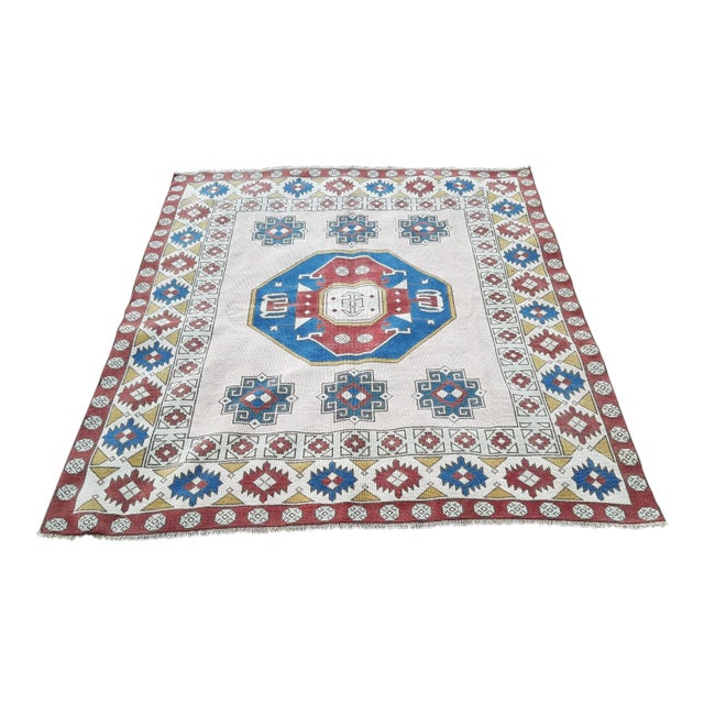 1970s Vintage Turkish Oushak Rug - 6′3″ × 6′9″ For Sale