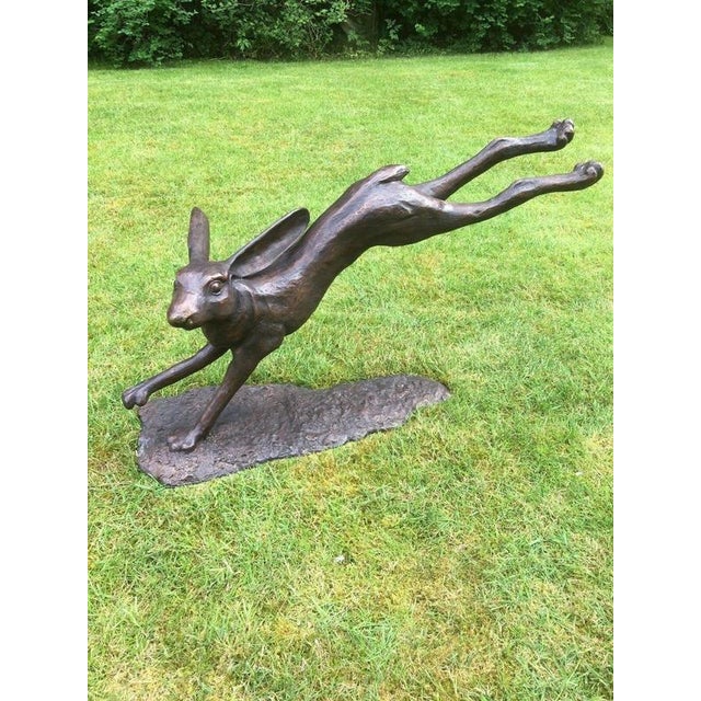 Brown Large Cast Bronze Running Hare Garden Sculpture For Sale - Image 8 of 12