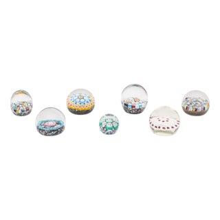 Collection of Seven Collection of Murano and French Millefiori Glass Paperweights For Sale
