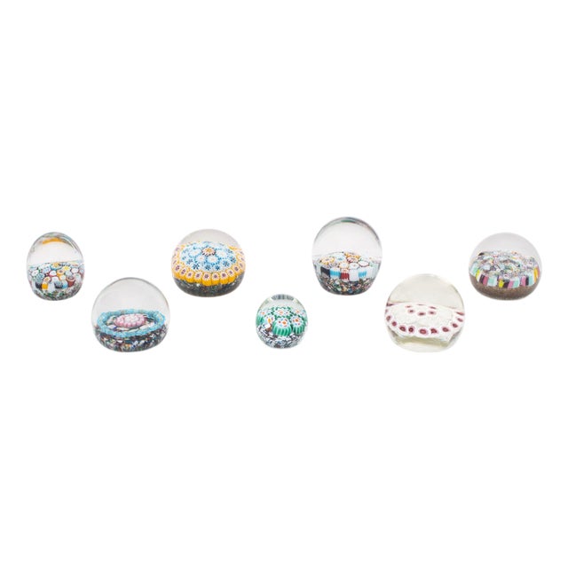 Collection of Seven Collection of Murano and French Millefiori Glass Paperweights For Sale
