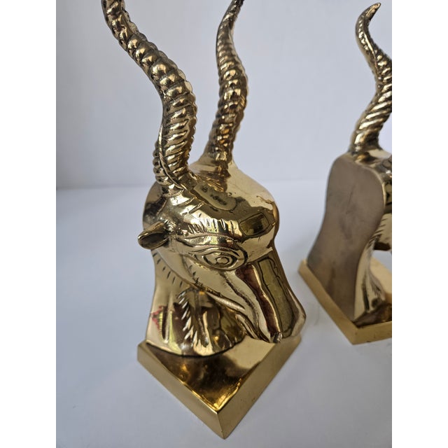 Pair of Vintage Solid Brass Gazelle Bookends For Sale - Image 4 of 8