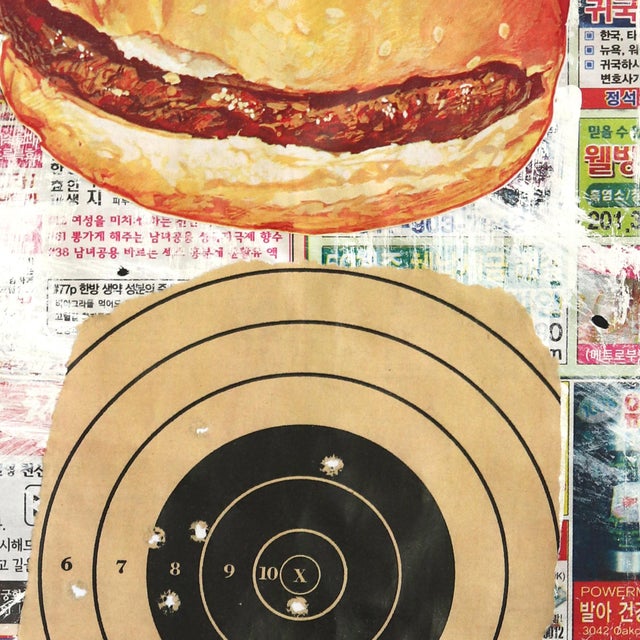 Contemporary Burger Target - Original Pop Street Art Acrylic Painting on Newspaper by Gary John For Sale - Image 3 of 6