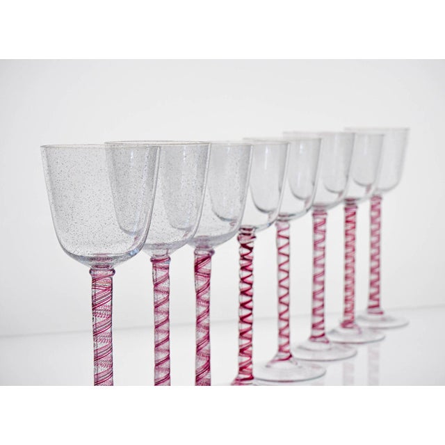 Pulegoso Murano Glass with Twisted Ruby ​​shank from Cenedese, 1950s, Set of 8 For Sale - Image 12 of 18